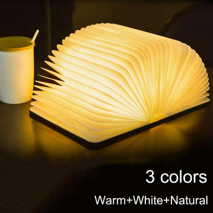 Portable 3D LED Book Night Light: Wooden, USB Rechargeable, Foldable