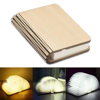 Portable 3D LED Book Night Light: Wooden, USB Rechargeable, Foldable